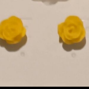 Elegant Iridescent Rose Flower YELLOW Stud Earrings NEW NWT
